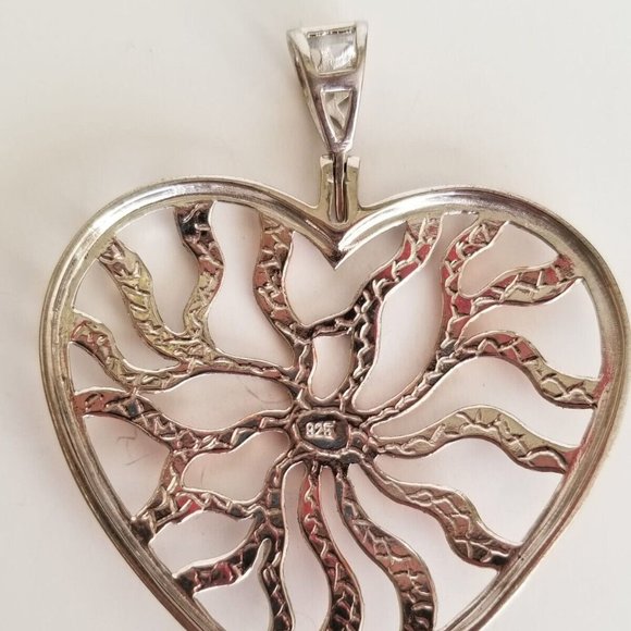 925 Sterling Silver Rose Gold Large Webbed Non Tarnish Heart Pendant Necklace - Picture 3 of 8